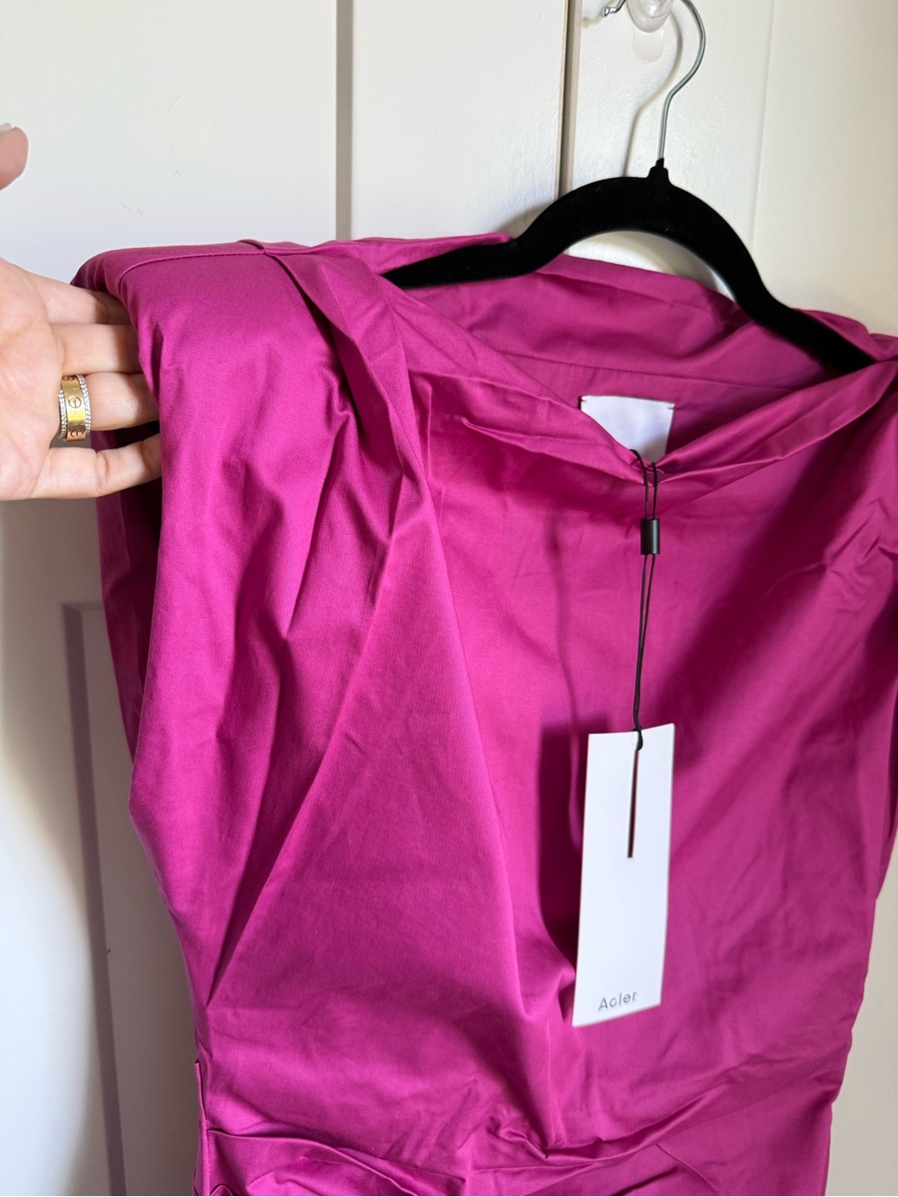 NWT Acler Bepton Midi Dress in fuchsia pink with boat neck and draped detailing. - Picture 9 of 12